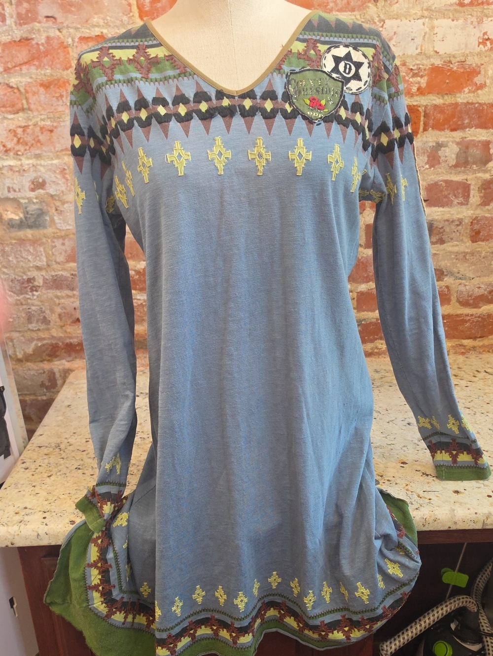 Double D Ranch Blue Embroidered Long-Sleeve Tunic Dress - 2086